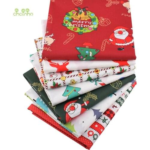 Chainho,7pcs/Lot,New Christmas Series,Printed Twill Cotton Fabric,Patchwork Clothes For DIY Sewing&Quilting Baby& Kids Material