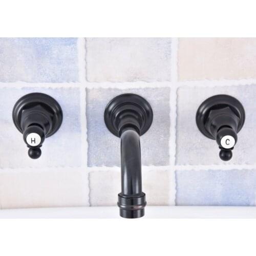 Black Oil Rubbed Brass Dual Handles Widespread 3 Holes Wall Mounted Bathroom Tub Sink Basin Faucet Sink Mixer Tap msf498
