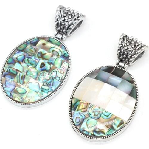 Elliptical Mother of Pearl Shell Pendants Natural Abalone Shells Charms Pendant for DIY Necklace Making Jewelry Findings 42x75mm