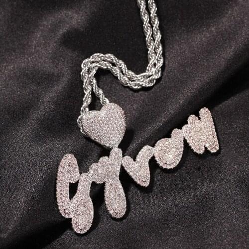 Customized Personality Heart Letter Name Pendants Necklaces for Men Hip Hop CZ Stone Bling Iced Out Rapper Jewelry Drop Shipping