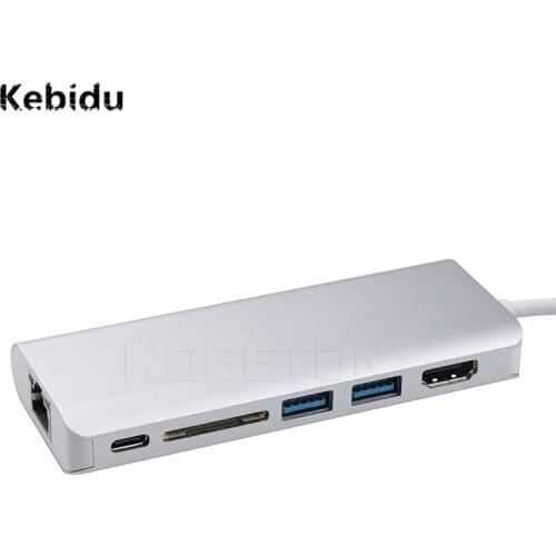Kebidu Multifunction USB Converter Support HDMI-compatible RJ45 Thunderbolt 3 USB3.0 USB-C SD Card Reader Multiport Charge Cable