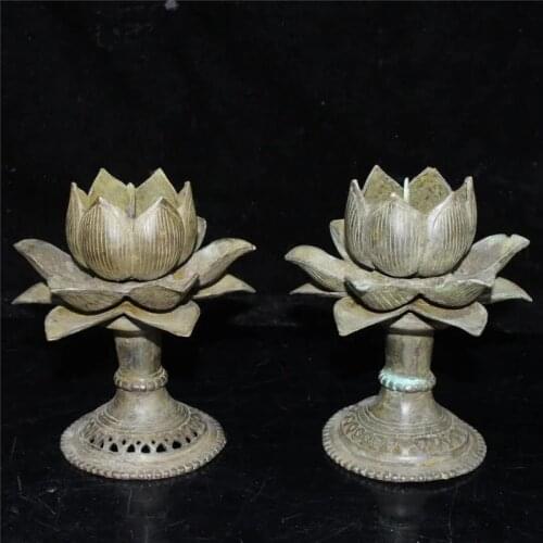 Chinese Bronze Sculpture Lotus Wax Candlestick Household Geomancy Decoration Good Luck Gift