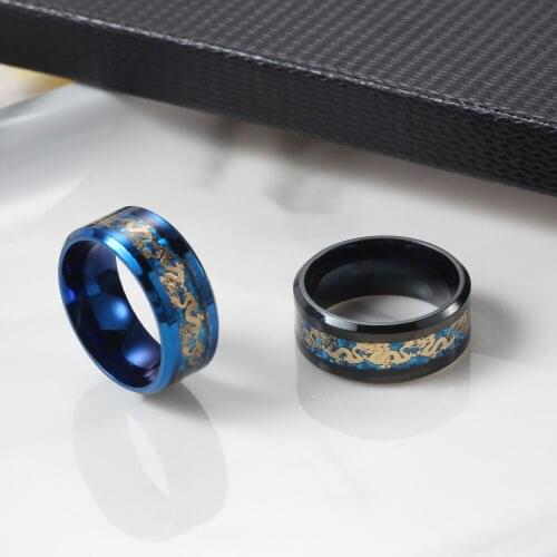Chinese Gold Color Dragon Ring For Men Stainless Steel Party Ring