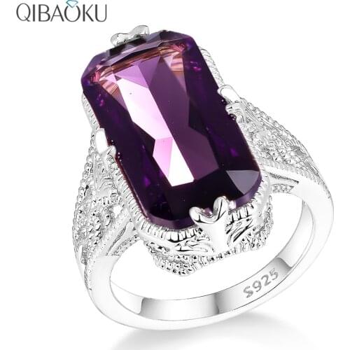10*20mm Big Amethyst Gemstone Ring Hollowed-out 925 Sterling Silver Rings Exaggerated Silver Hand Jewelry For Women