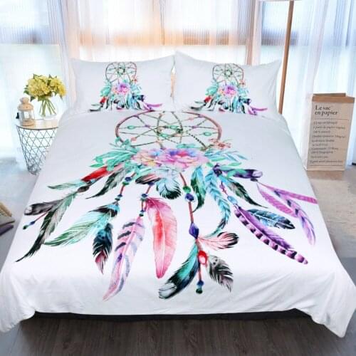 3D Dreamcatcher Feathers Print Bedding Set Bohemian Gold Moon Star Duvet Cover Set Bull Head Horn Bedclothes with Pillowcase