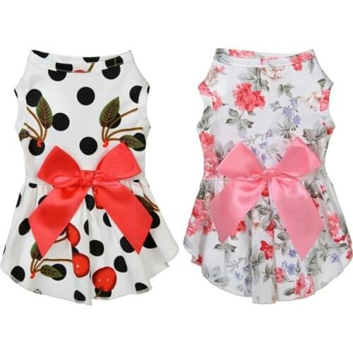 Summer Small Floral Dog Dress Bow Princess Dog Dress For Dogs Skirt Spring Princess Dog Wedding Dresses York Clothes Pet Clothes