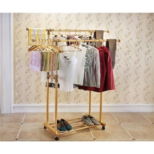 Fashion Best Gold Aluminum Alloy Racks Stainless Steel Double-Pole Stand Floor Indoor Outdoor Retractable Windproof Hangers