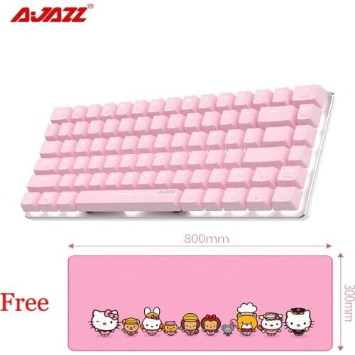 Pink AK33 Mechanical Keyboard with 82 Keys Layout with Red Green Switch Pink Backlit Lighting Wired Keyboard Pink Girly