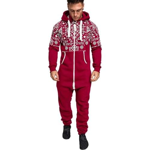 Mens Onesie Jumpsuit Hooded Zip Up All in One Playsuit Pyjamas with Pockets One-Piece Garment Sleepsuit Christmas Hoody