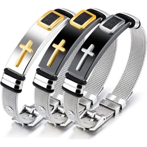 316L Stainless Steel Mesh Bracelet Cross Titanium Steel Mens Wristband Bracelet No Fade