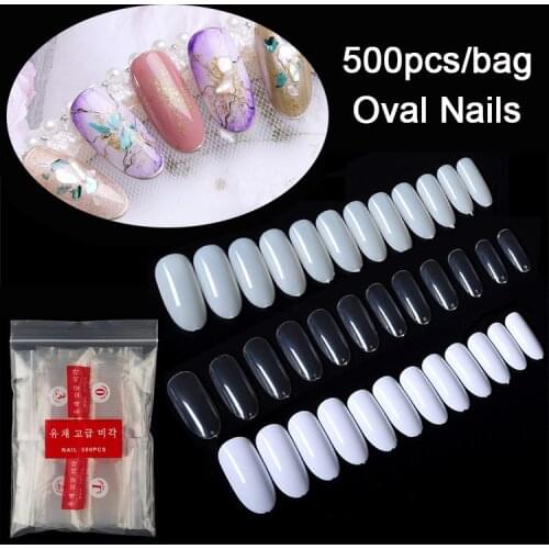 500 X Oval Nails Full Cover False Nail Tips Press On Nails Long Fake Nails Acrylic Artificial fingernails french fake nails art
