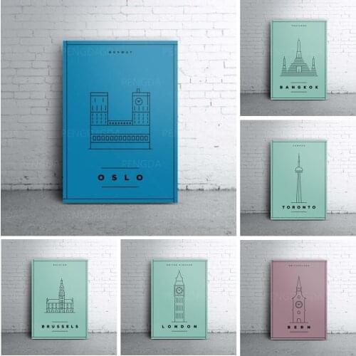 Wall No Frame Picture Decor Home Living Room Simple Line Nordic Poster Clock Building Canvas Painting Art Prints Modern Modular