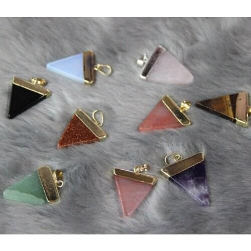 Natural Triangle Gems Stone Semi preicous Beads Drop Pendants Jewelry for Women Accessories 2015
