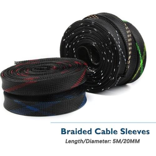 5 Colors 20mm 5M Snakeskin Mesh Wire Protecting Braided Cable Sleeves PET Nylon Cable Sleeve Wire Mesh Shock For Cable Sets