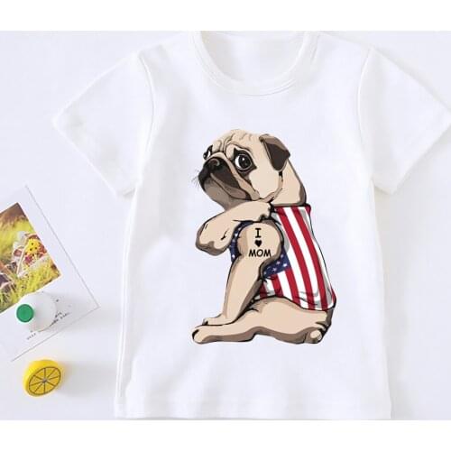 2021 New Boys Costume Funny Dogs T-shirt Girls Tops I Love Mom Summer Short Sleeve O-Neck Kawaii Clothes Children Casual Tees