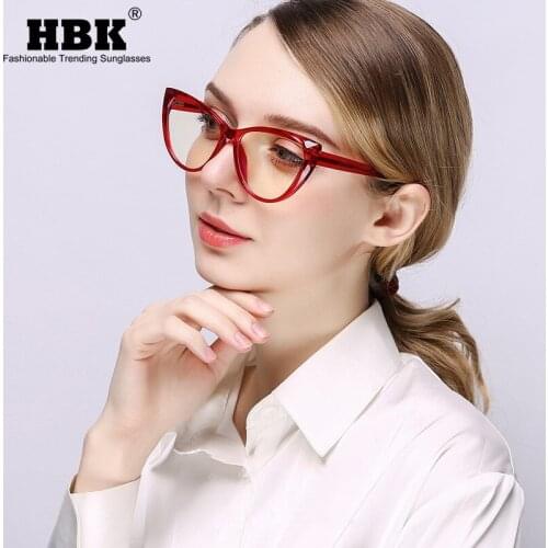 HBK Oversized Cat Eye Computer Glasses Frame Women Men Anti Blue Light Leopard Clear Lens Reading Myopia Eyewear UV Blocking