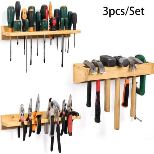 3pcs Screwdriver Organizer, Pliers Organizer Hammer Rack, Wall Mounted Tool Storage Organizer Wooden Tool Holders Organizers