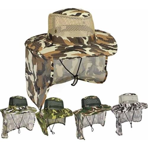 Wide Brim Breathable Mesh Fishing Caps Unisex Outdoor Sport Fishing Hiking Hat UV Protection Face Neck Flap Man Sun Cap