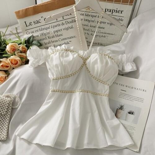 One Word Collar Tube Top Retro Tank Top Women Puff Sleeve Splice Ruffle White Shirt Streetwear Sexy Backless Vest Female Clothes