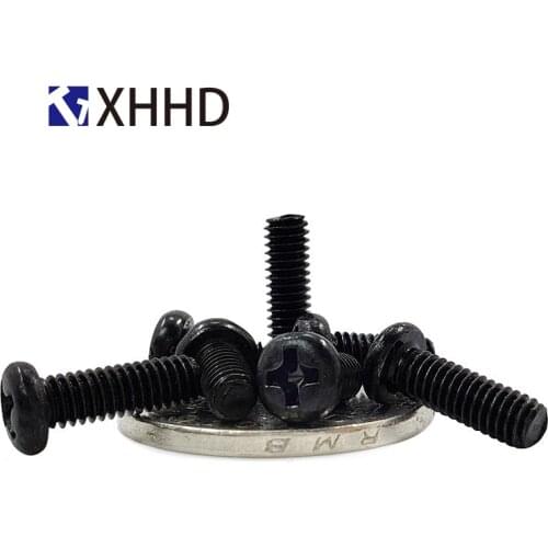 M2 M2.5 M3 M4 Pan Head Machine Screw Metric Thread Phillips Cross Recessed Round Head Bolt Iron Steel Black