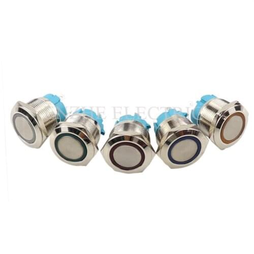 5PCS 16mm 19mm 22mm Waterproof metal push button switch 4 feet with light flat round Self reset/Self-locking 3-6V 12-24V 220V