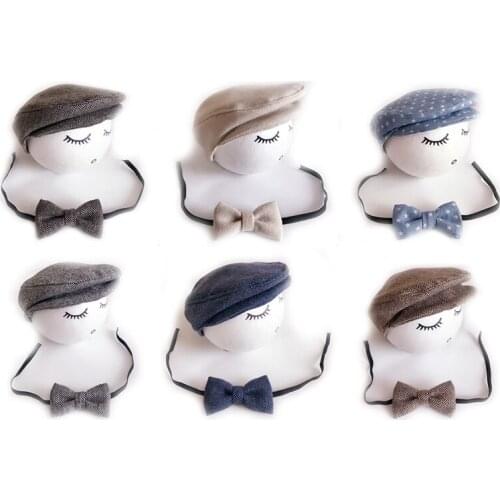 1Set Crochet Baby Hat And Tie Handmade Newborn Photography Props Baby Cap Beanie Suitable For 0-1 Month Old Baby