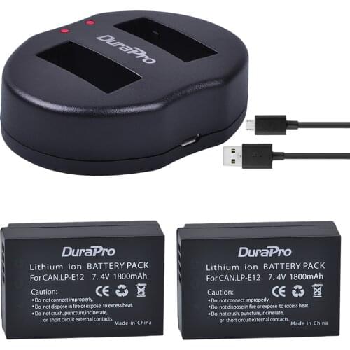 DuraPro 2x 1800mAh LP-E12 LPE12 LP E12 Batteries Charger Set Replacement For Canon M 100D Kiss X7 Rebel SL1 EOS M10 DSLR Camera