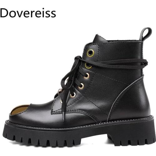 Dovereiss Fashion Womens Shoes Winter Round toe Sexy Short boot Matin boots Cross tied Elegant sexy Concise Mature big size 40