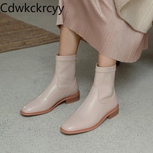 Winter The New British style fashion Square head Short tube Martin boots black Beige Casual Comfortable High heels Women boots