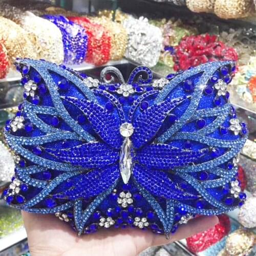 Blue/White Rhinestone Clutch For Women Animal Shape Diamond Evening Bags 100% Handmade Lady Dinner Banquet Shoulder Handbag