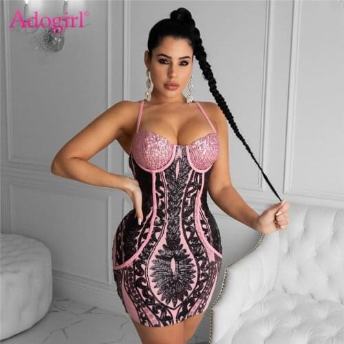 Adogirl Women Spaghetti Straps Sequins Dress Sexy Strapless Bodycon Mini Night Club Party Dresses Christmas Outfits