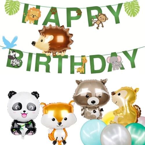 1 Set Forest Theme Cute Animal Aluminum Foil Balloon Raccoon Hedgehog Squirrel Happy Birthday Party Decoration Baby Shower