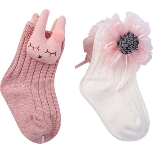 2 Pairs Baby Newborn Girls Socks Cotton Cartoon Floral 3D Print Infant Toddler Kids Children Summer Cute Socks 0-5T