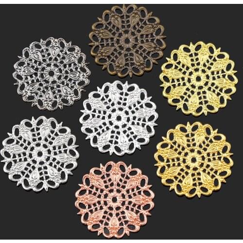 20pcs Flowers Filigree Wraps 25mm Hollow Out Peacock Feather Connectors Charm for Brooch Earrings Jewelry Making Wholesale