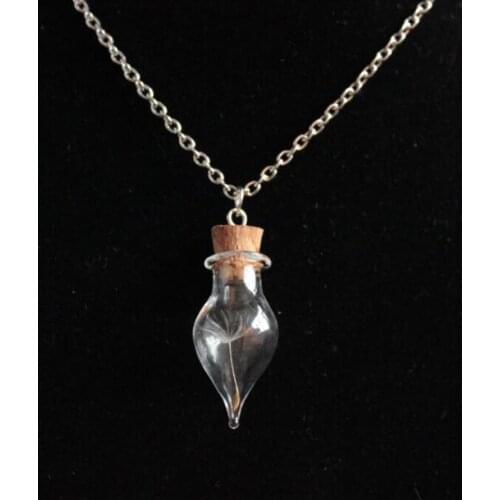 20pcs Dandelion Dry Flower Water Drop Glass Vial Necklace Glass Bubble Cork Pendant Necklace Wish Glass Bottle Necklace 70cm