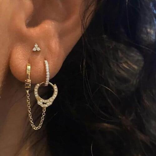 2021 Unique Fashion Jewelry Girlfriend Gift Handcuff Clip On Hoops Gold Plated Long Chain Double Hole Women Charm S925 Earring