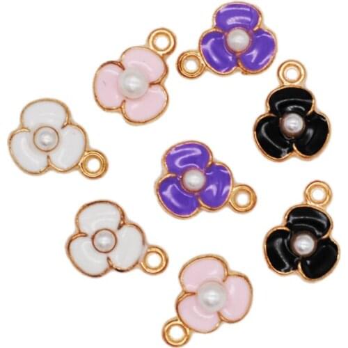 30PCS New Arrival Dripping Oil Charm Enamel KC Gold Back Pearl Beads Flowers Pendants Diy Jewelry Making Supplies