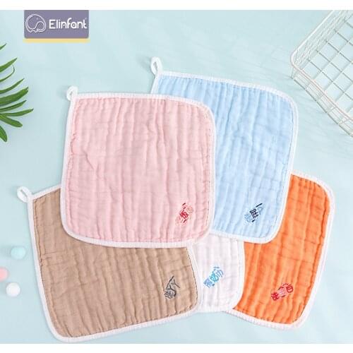 Elinfant 5pcs Baby Face-towel cute cartoon cotton super soft baby towel small square wipes30*30cm muslin swaddle Towel