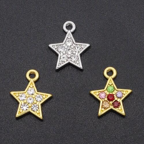 5pcs/lot Fabulous 10mm Rainbow CZ Rhinestone Star Charm Pendant Wholesale OEM Order Accepted Necklace Making Pendants