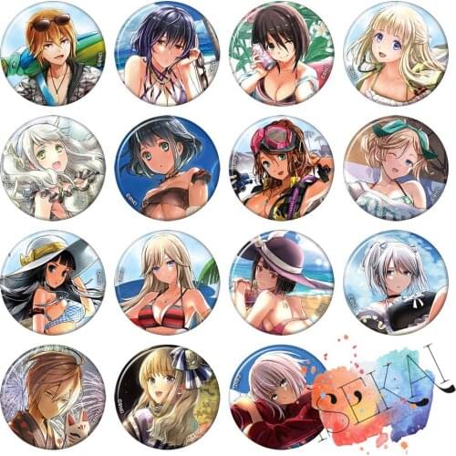 50mm GOD EATER Anime Badge Kouta Livie Alisa Canon Summer Swimsuit Metal Badge Brooch Pins