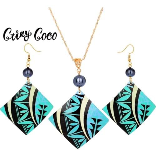Cring Coco Acrylic Jewelry Sets 2021 Fashion Drop Green Peal Earrings and Necklaces Set Hawaiian Beach Jewelry Earing for Women