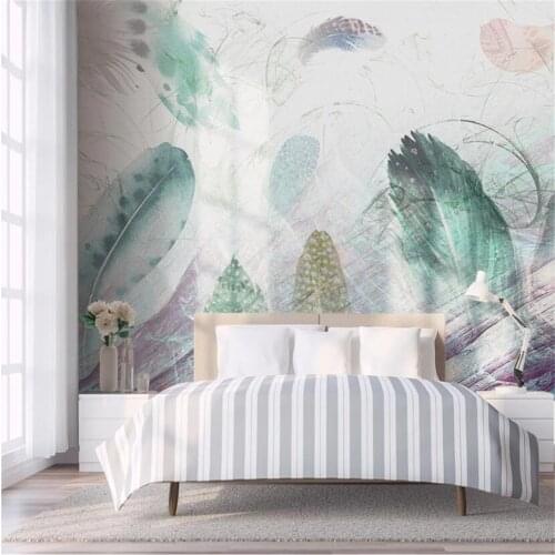 Milofi custom large 3D printing wallpaper mural Nordic minimalist watercolor feather abstract line bedroom background wall