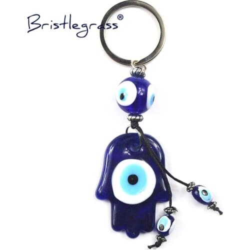 BRISTLEGRASS Turkish Blue Evil Eye Hamsa Hand Key Chains Ring Holder Keychains Lucky Charms Hanging Pendants Blessing Protection