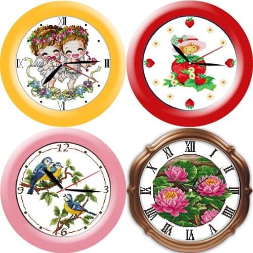 Joy Sunday Love Angel Clock Cross Stitch Kit Embroidery Counted 11CT 14CT Printed Needlework Stamped Decor Handmade DIY Gift Set