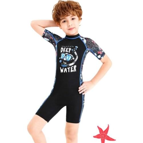 Childrens Unisex one piece Swimwear back Zipper Elastic Diving Suits Kids short sleeve Swimsuit Snorkeling Surfing Wetsuits