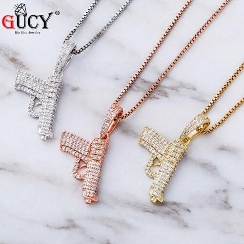 GUCY Hip Hop Woman Pendant 925 Sterling Silver Glittering Pistol Pendant Iced Out Zircon Necklace Fashion Charm For Gift