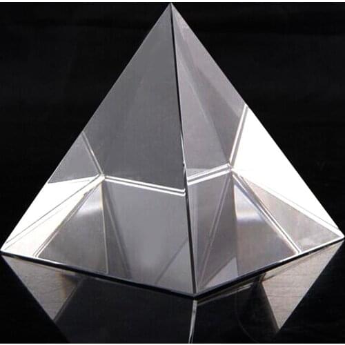 H&D 3.5'' Clear Crystal Pyramid Art Glass Ornament Energy Healing Feng Shui Egypt Egyptian Paperweight For Home Table Decor Gift