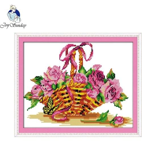 Joy Sunday flower style Roses and basket 14ct and 11ct stamped cross stitch patterns kit for needle craft