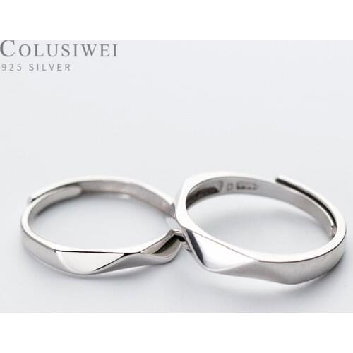 COLUSIWEI Pure 925 Sterling Silver Minimalism Geometric Adjustable Rings for Men Women Couple Rings Fashion Lover Jewelry