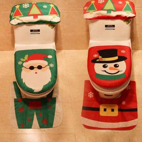 Toilet Foot Pad Seat Cover Cap Christmas Decorations Happy Santa Toilet Seat Cover and Rug Bathroom Accessory Santa Claus 1 Set